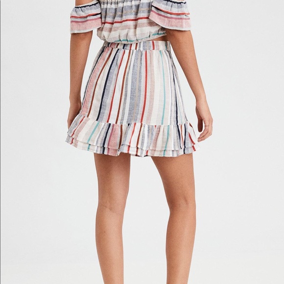 Ruffle bottom button skirt in multi color stripe - Picture 2 of 6